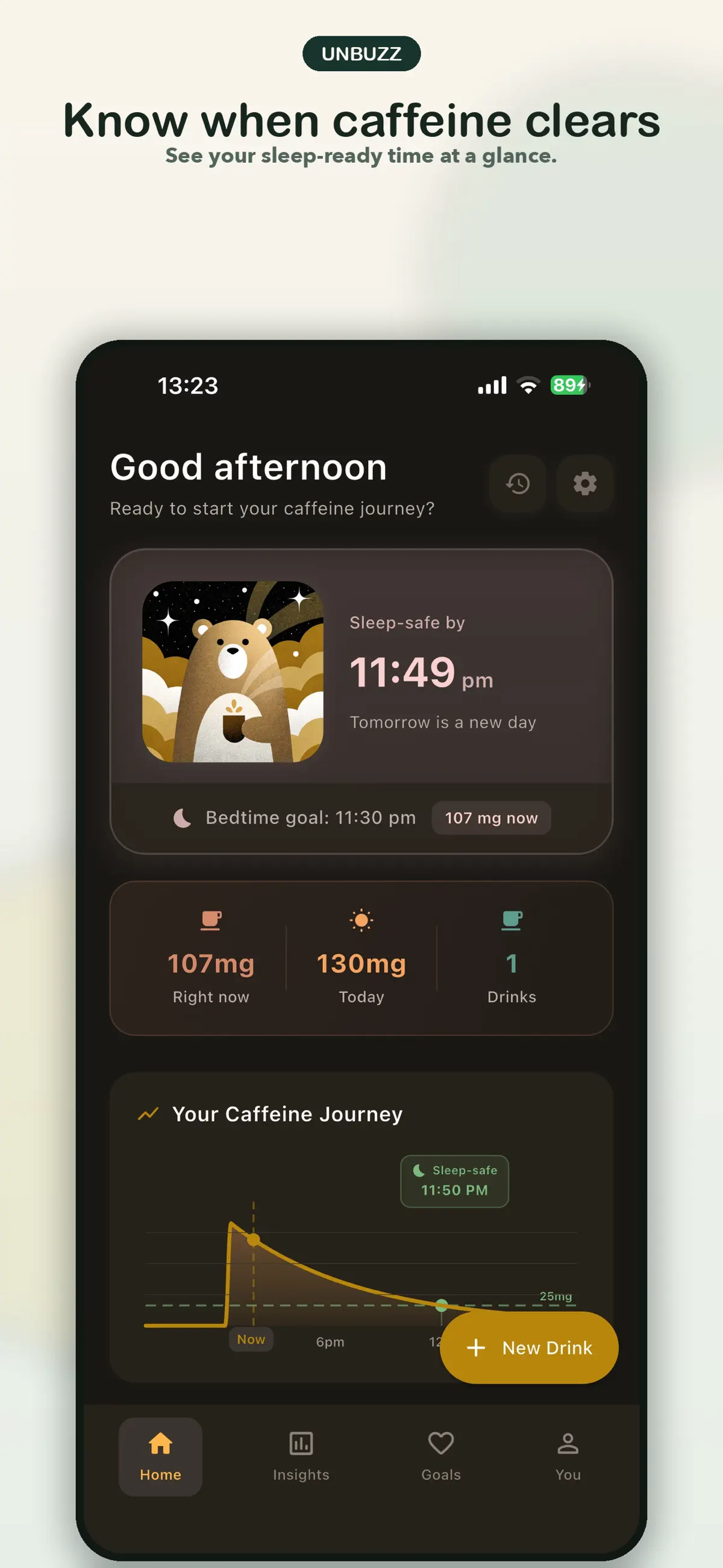 Unbuzz caffeine tracking screens from the App Store